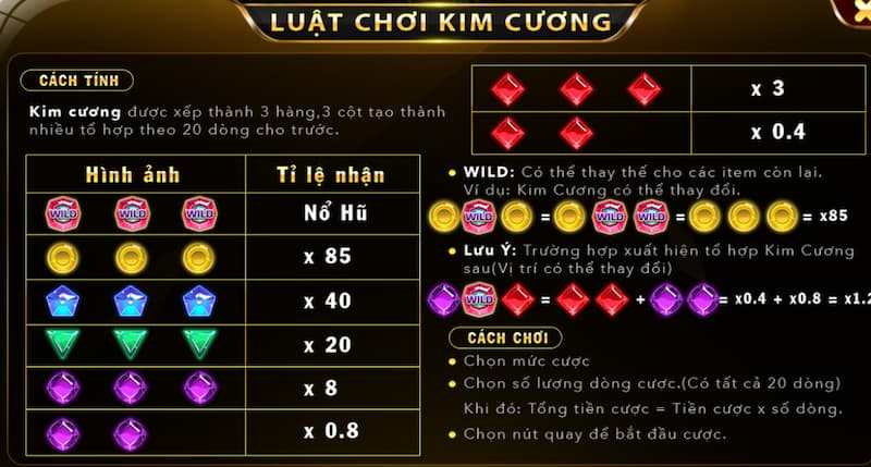 Kim cương HitClub: Game đổi thưởng trực tuyến siêu hấp dẫn 3 Luật chơi game Kim Cương tại cổng trò chơi Hitclub